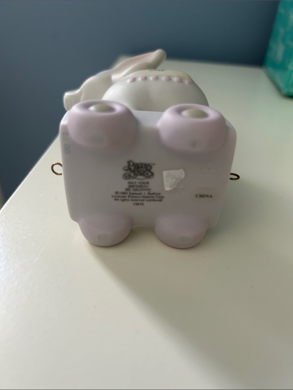 Precious Moments White and Pink Elephant on Wheeled Base - Picture 2 of 2